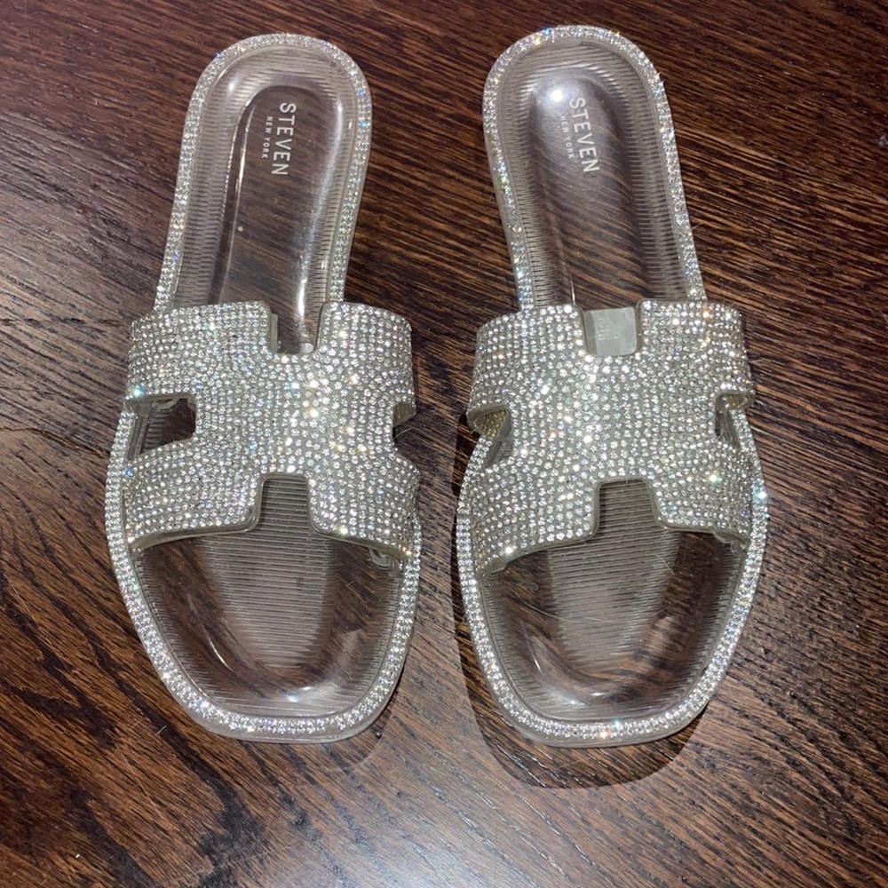 STEVEN by Steve Madden Silver Crystal Slide Sandals